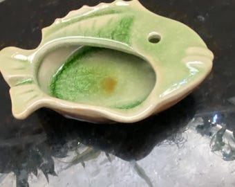 Vintage Fish-shape Green crackled glazed ashtray or incense holder