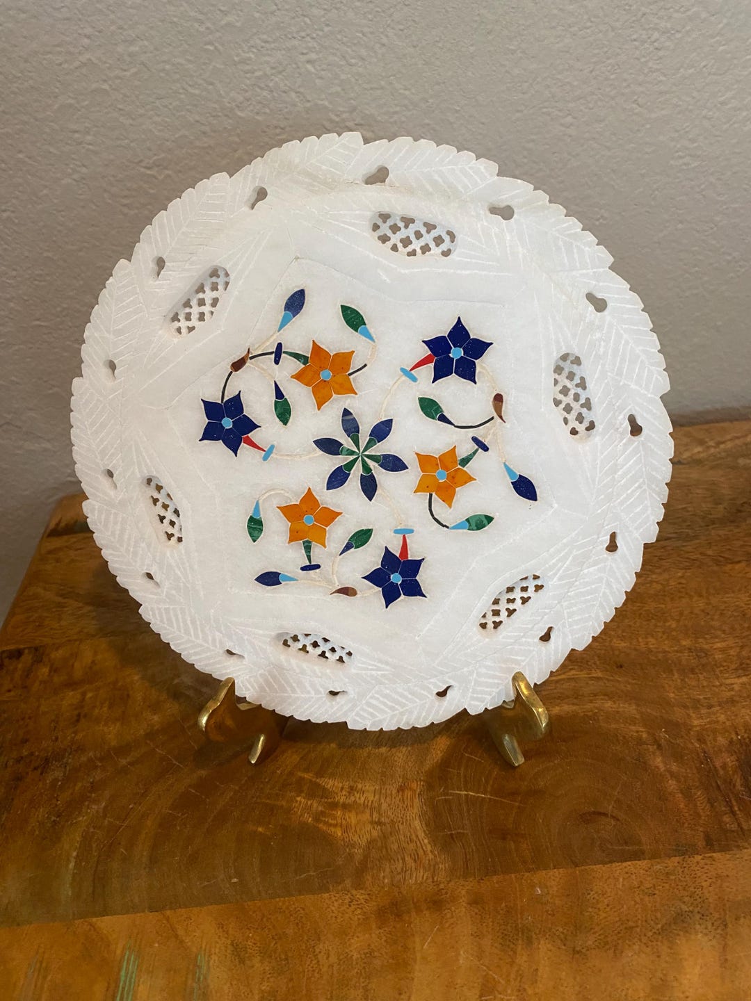 Vintage Alabaster Marble Stone Floral Inlay Lattice - Etsy