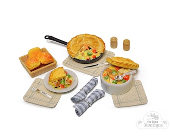 1:12 Dollhouse Miniature Calico Critters Food Vegetable Pot Pies