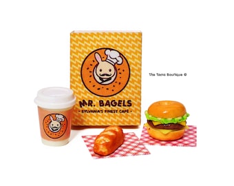 For Sylvanian Families Calico Critters Miniature Food Bagel & Coffee Takeout Set