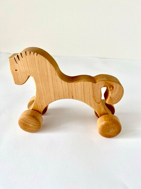 Horse Push Toy Organic Wooden Baby Toy Toddler Toy Natural