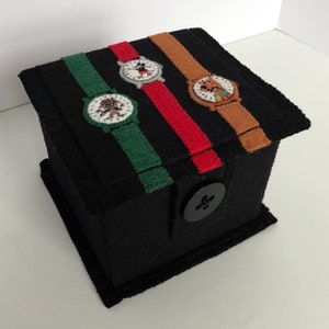 Handmade Box Appliqued and Embroidered with Novelty Watches