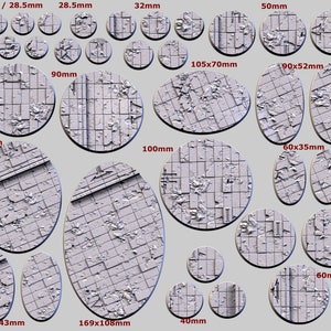 Ruined Palace bases - Txarli Factory 2, 25mm, 28.5, 32, 40, 60, 80, 90, 100 round plus  60x35, 75x43, 90x52, 105x70, 120x92, 169x108mm oval