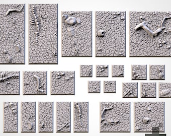 Cracked Desert bases 20x20mm, 25x25mm, 25x50mm, 40x40mm, 50x50mm, 75x50mm, 75x75mm, 100x50mm square. Txarli Factory