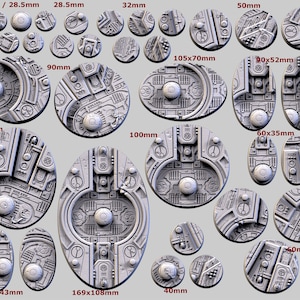 Basi Xenos City (A) - Txarli Factory 2, 25mm, 28.5, 32, 40, 60, 80, 90, 100 rotonde più 60x35, 75x43, 90x52, 105x70, 120x92, 169x108mm ovali
