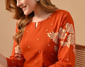 Boho indyjski kwiatowy bawełniany krótki kurta tunika damska indyjski etniczny wzór Jaipur letni kurti