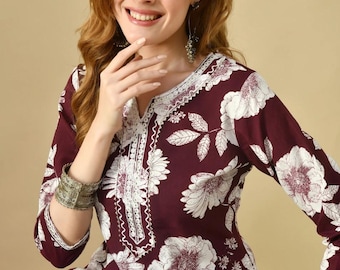 Printed Kurti for Women | Indian Traditional Kurta | Summer Tunic Dress | Boho Gift for Her