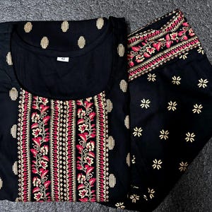 Zwarte etnische Kurta-set voor dames | Indiaas palazzokostuum met print | Traditionele Indiase kleding | Feestkleding etnische jurk