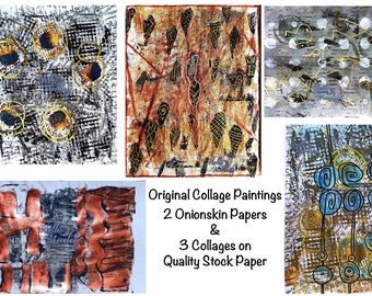 Hand-painted Papers. Metallic Gelli Plate Prints. One-of-a-Kind Ephemera Monotypes. 5 Designs Collage Art Projects, Scrapbooking, Journaling