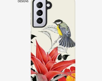 Funda resistente para Android con diseño de pájaros florales · Samsung Galaxy · Google Pixel · Ilustración dibujada a mano, funda protectora duradera de diseño · Diseño de pájaros