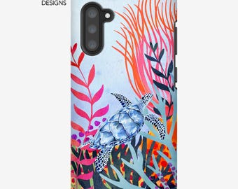 Funda resistente para Android con diseño de tortuga marina · Samsung Galaxy · Google Pixel · Ilustración dibujada a mano · Funda protectora de diseño duradera