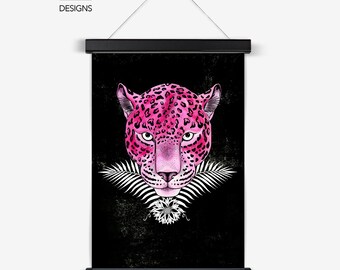 Impresión artística de jaguar rosa con colgador
