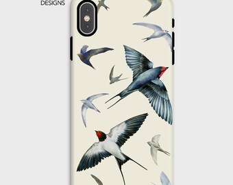 Funda resistente para Android Swifts & Swallows · Samsung Galaxy · Google Pixel · Ilustración dibujada a mano, funda protectora de diseño duradera · Arte de aves