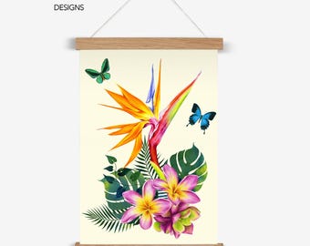 Impresión artística de ave del paraíso con percha