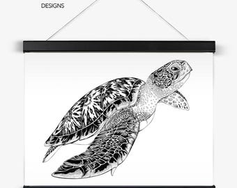 Impresión artística de tortuga carey con colgador