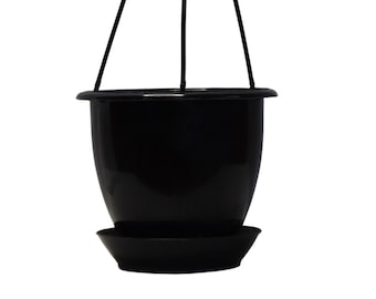 4.5" Miniature Black Plastic Hanging Basket with Saucer