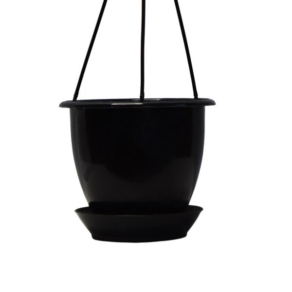 4.5" Miniature Black Plastic Hanging Basket with Saucer