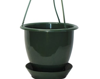 4.5" Miniature Dark Green Plastic Hanging Basket with Saucer