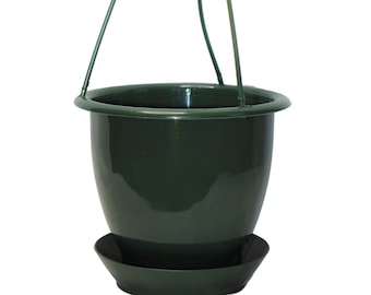 4.5" Miniature Dark Green Plastic Hanging Basket with Saucer - Choose Quantity - Small - Succulent - Indoor