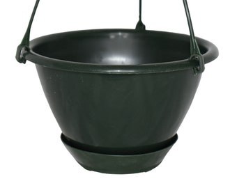 6" Miniature Dark Green Plastic Hanging Basket with Saucer