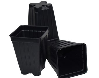 2.5" Extra Deep Small Square Plastic Flower Pots - Black