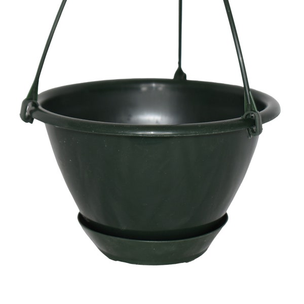 6" Miniature Dark Green Plastic Hanging Basket with Saucer