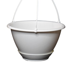 8" Diameter White Plastic Hanging Basket with Saucer - Choose Quantity - Greenhouse - Indoor