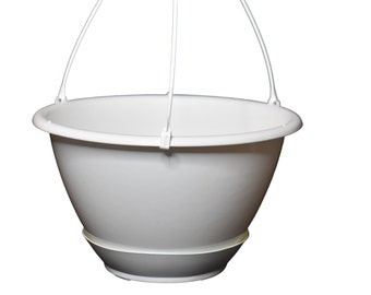 10" White Plastic Hanging Basket with Saucer