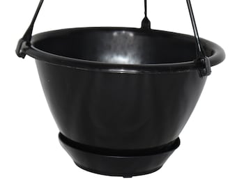 6" Miniature Black Plastic Hanging Basket with Saucer - Small - Choose Quantity - Indoor