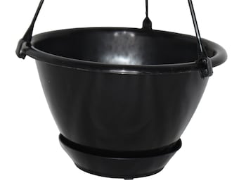 6" Miniature Black Plastic Hanging Basket with Saucer