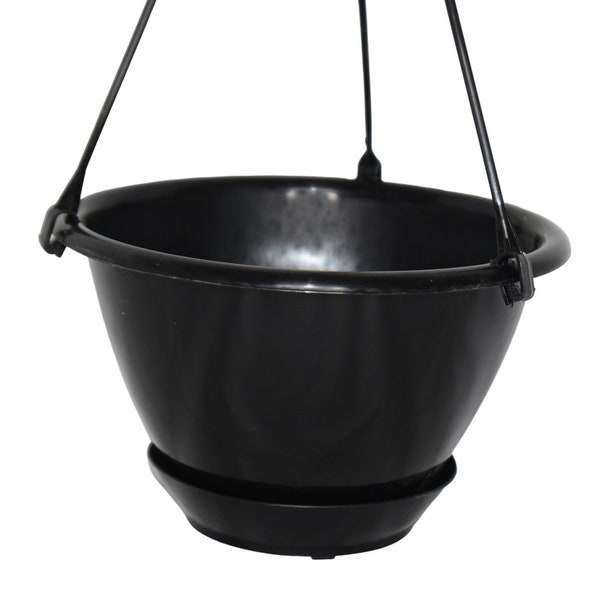 6" Miniature Black Plastic Hanging Basket with Saucer