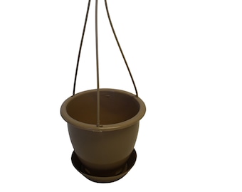 4.5" Miniature Ginger Tan Plastic Hanging Basket with Saucer