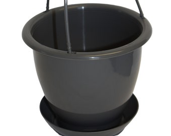 4.5" Miniature Slate Gray Plastic Hanging Basket with Saucer