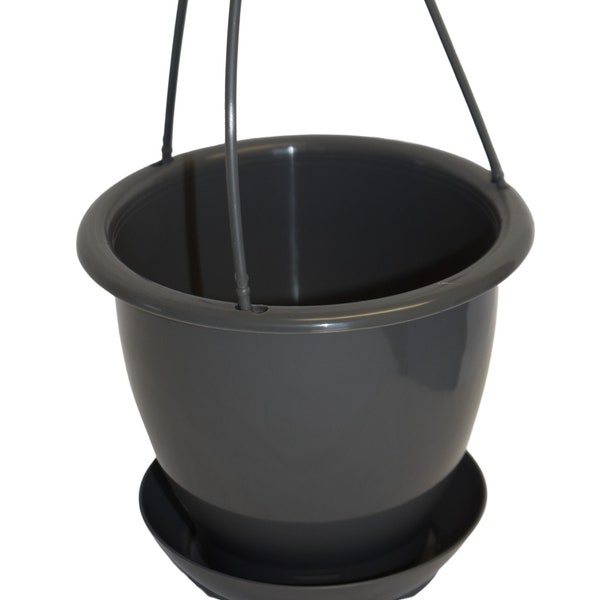 4.5" Miniature Slate Gray Plastic Hanging Basket with Saucer