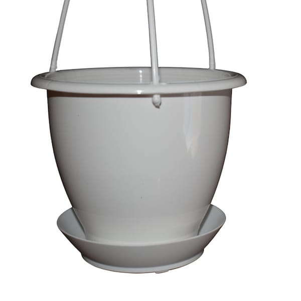 4.5" Miniature White Plastic Hanging Basket with Saucer