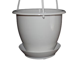 4.5" Miniature White Plastic Hanging Basket with Saucer