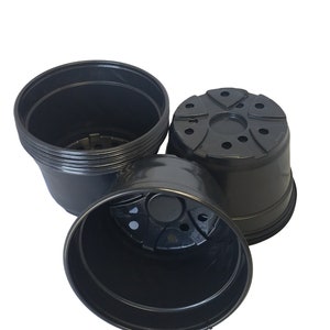 8&quot; Round Black Plastic Mum Pots (8&quot; diameter x 5&quot; deep) - Nursery Pots - Shallow Pot - Lightweight Pot - Thermoformed