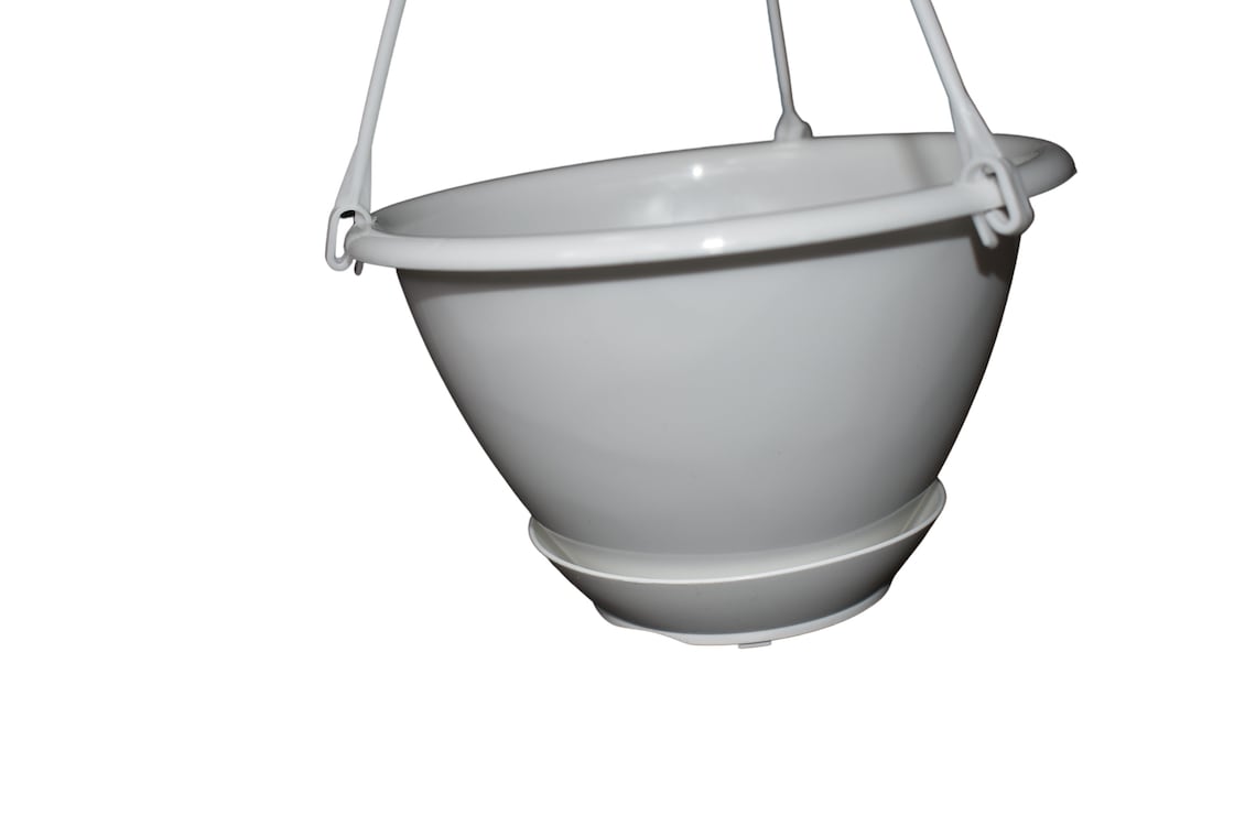 6 Miniature White Plastic Hanging Basket With Saucer Etsy