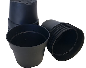 4.5 inch Diameter Heavy Duty Hard-Sided Plastic Flower Pots - Black - Greenhouse Pot - Seedling - Houseplant