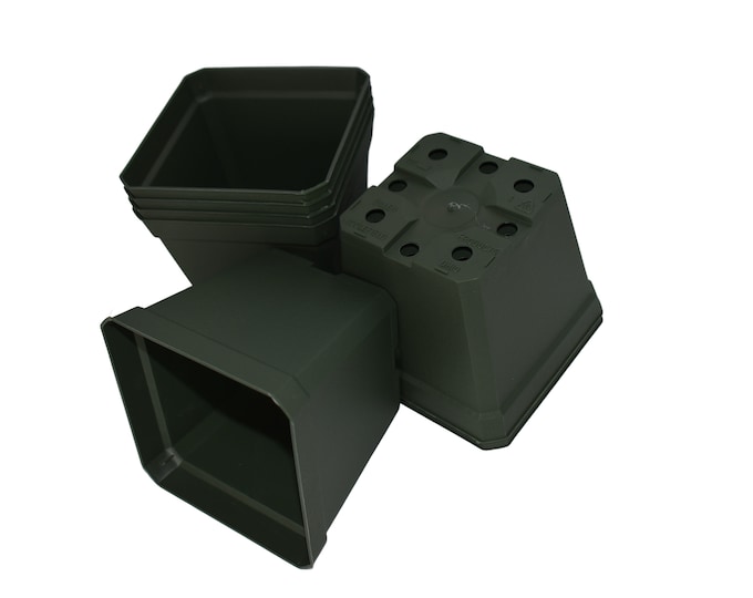Featured listing image: 3.875 inch wide Square Plastic Flower Pots - Dark Green - Heavy Duty - Seedlings - Transplants - Greenhouse Pot