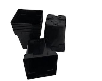 6.5" Square Plastic Flower Pots - Black - Heavy Duty - Greenhouse Pot - Nursery Pot