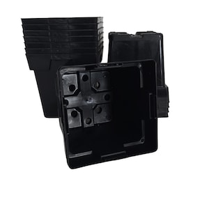 5.25 inch wide Square Plastic Flower Pots - Black - Heavy Duty - Greenhouse Pot - Nursery Pot