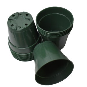 4.5 inch diameter Heavy Duty Hard-Sided Plastic Flower Pots - Green - Houseplant - Greenhouse Pots - Nursery Pots - Seedlings