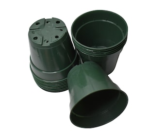 4.5 inch diameter Heavy Duty Hard-Sided Plastic Flower Pots - Green - Houseplant - Greenhouse Pots - Nursery Pots - Seedlings