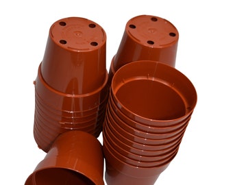 3" Small Round Hard Plastic Flower Pots - Brown