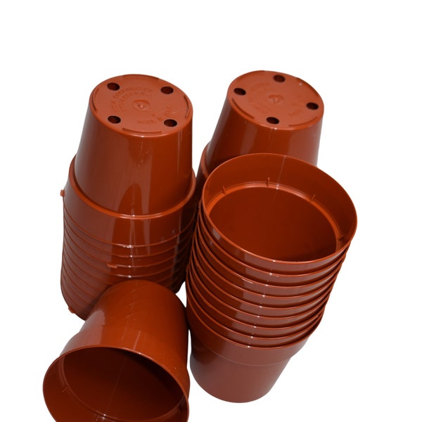 3" Small Round Hard Plastic Flower Pots - Brown