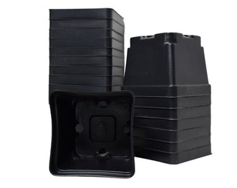 4.25" Square Extra Deep Quart Plastic Flower Pots - Black