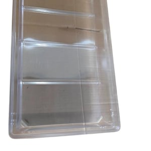 May include: A clear plastic storage container with three compartments. The container is empty.