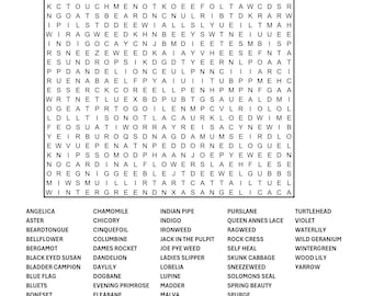 Adult Wordsearch - Wildflowers of Pennsylvania - Challenging - Printable - Puzzle - Download