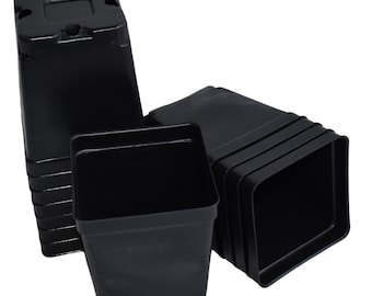 4.25 inch wide Square Extra Deep Quart Plastic Flower Pots - Black - Transplants - Greenhouse Pot - Seedling Pot